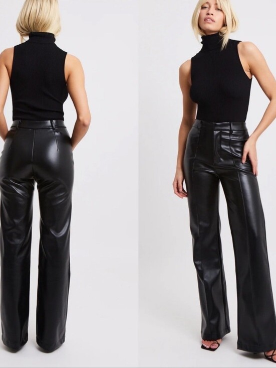 Because Of Alice Pants - NWT ✨️ BECAUSE OF ALICE || BOA Leather Wide Leg Black Trousers